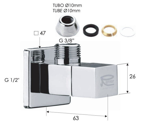 Запорный вентиль 1/2*10 Remer 128S1210