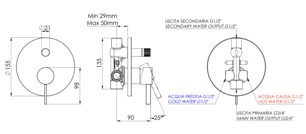 Смеситель для душа Remer Metrica MC09HCU, медь брашированная PVD