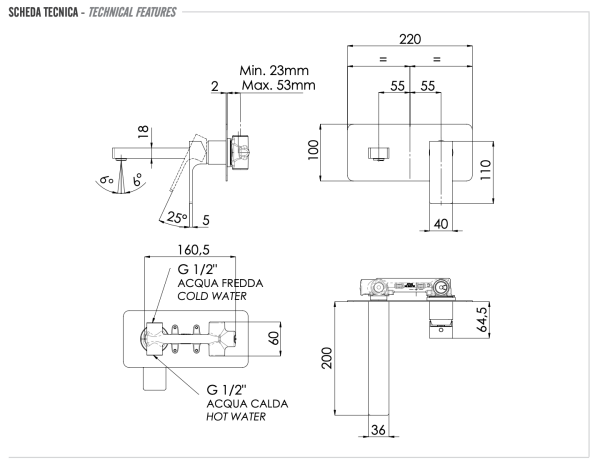 Смеситель для раковины Remer Absolute AU15XV, сталь