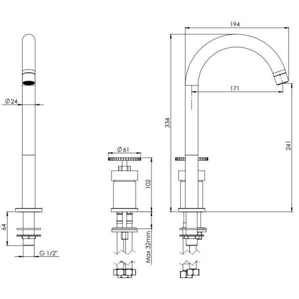 Смеситель для раковины Remer Chrono CH57LDO, золото глянцевое