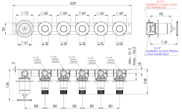 Смеситель для душа Remer Chrono CH98D5PXV, сталь