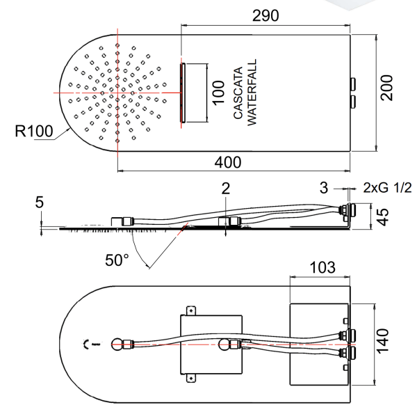 Верхний душ настенный 50x20 см Remer 350UFMCAX