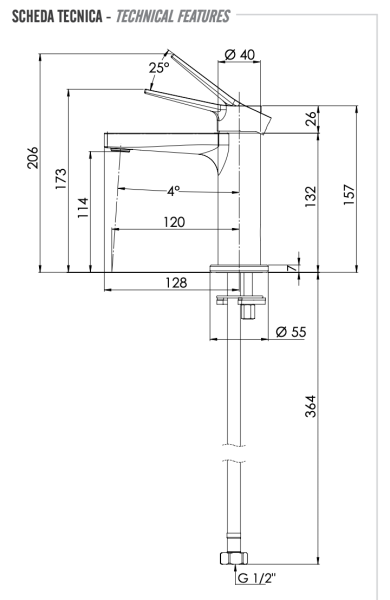 Смеситель для раковины Remer Slash SL12DO, золото глянцевое