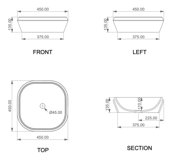 Раковина накладная 45 см GSG Ceramic Design Cruise CRLAVQU45000, белый глянцевый