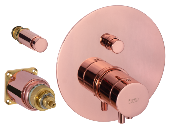 Смеситель термостатический для душа Remer Elegance NT09KBRL, медь глянцевая