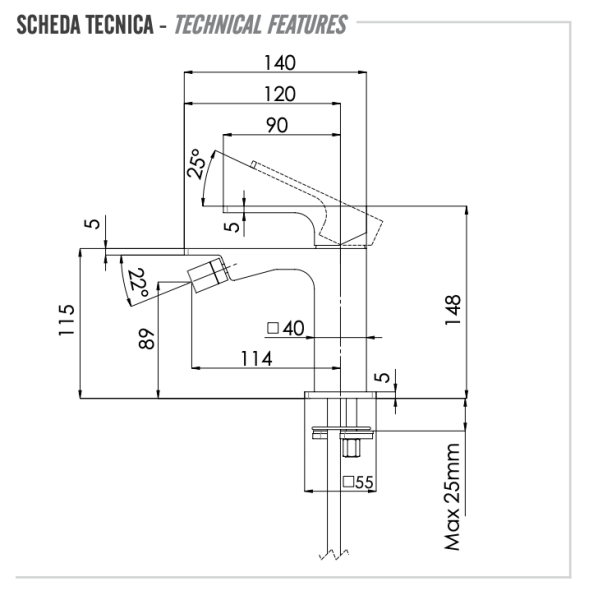 Смеситель для биде Remer Absolute AU21BG, золото брашированное