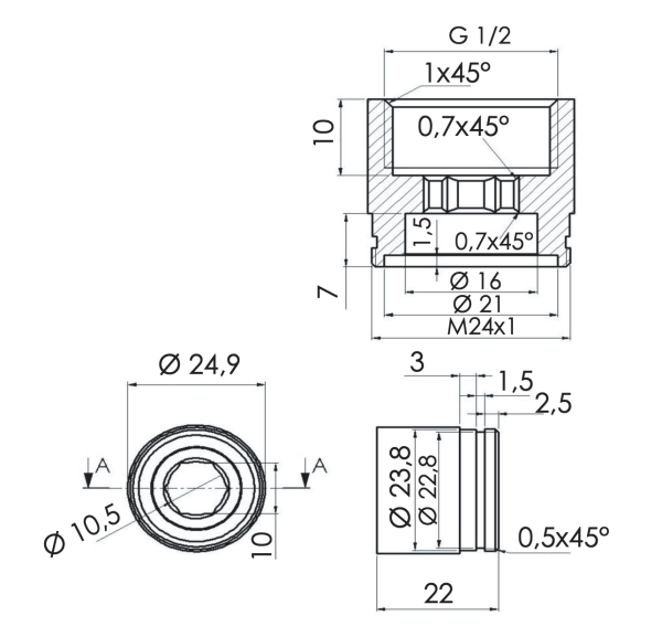Переходник 1/2"г*М24г Remer 83RD12F24M