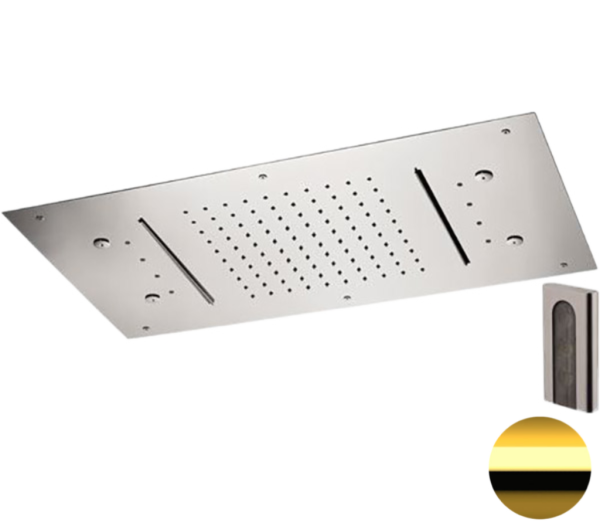 Верхний душ потолочный с подсветкой 70x40 см Remer 357RR7040N2CWDO, золото глянцевое