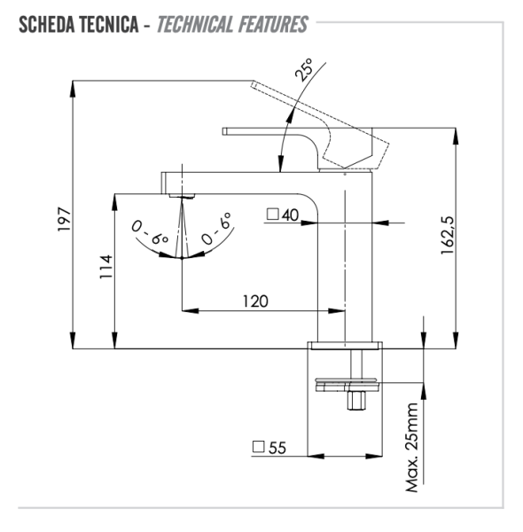 Смеситель для раковины Remer Absolute AU12XV, сталь