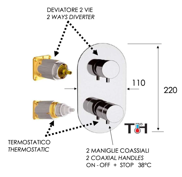 Смеситель термостатический для душа Daniel Suvi Thermo ST20612D2KBDP, золото брашированное