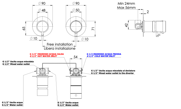 Смеситель термостатический для душа Remer X Style XT96RP, медь брашированная