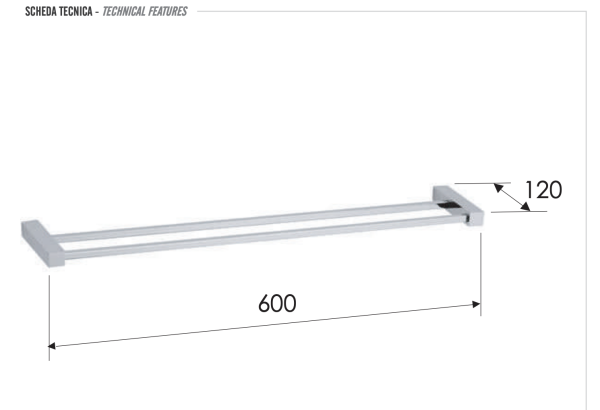 Полотенцедержатель двойной 60 см Remer SQ SQ33CR