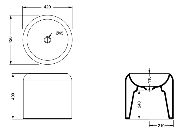 Раковина накладная 42 см GSG Ceramic Design Petra PELAVSECOLFS035, Cacao Matt