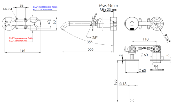 Смеситель для раковины Remer Chrono CH15PLRP, медь брашированная