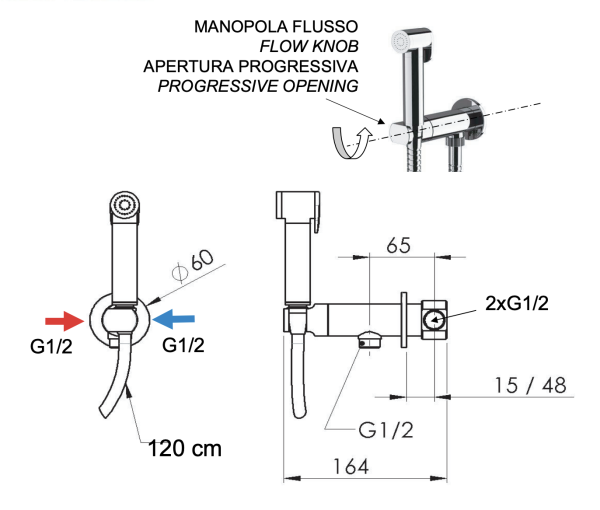 Гигиенический душ со смесителем Remer X Style N64WXV, сталь