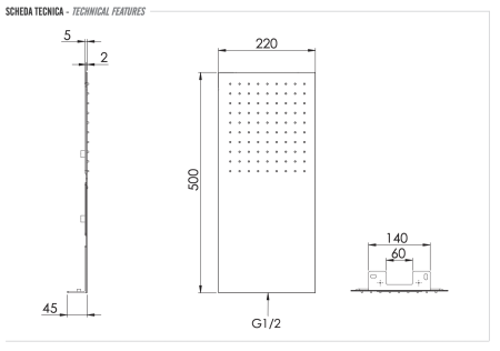 Верхний душ настенный 50x25 см Remer 350UFX