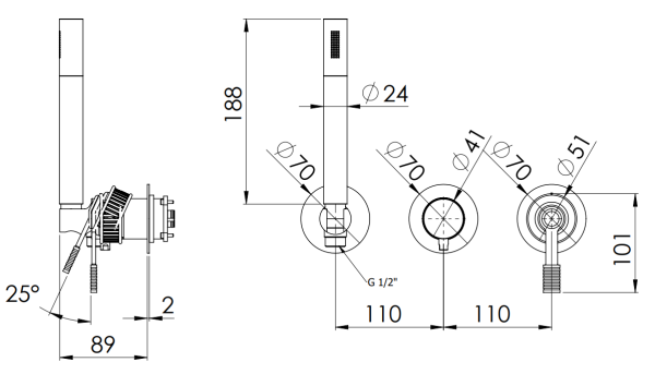 Смеситель для душа Remer Atelier AL97D3PWBRP, медь брашированная