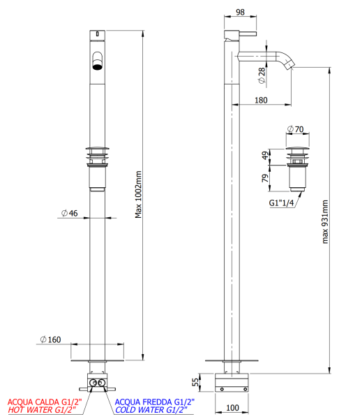 Смеситель для раковины Remer Metrica MC18GM, оружейная сталь PVD
