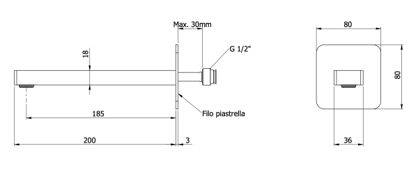 Излив настенный 19 см Remer Slash 91SLXV, сталь