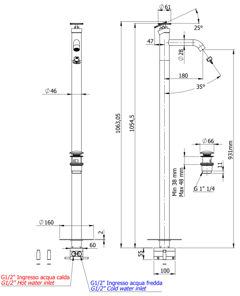 Смеситель для раковины Remer Chrono CH18BG, золото брашированное
