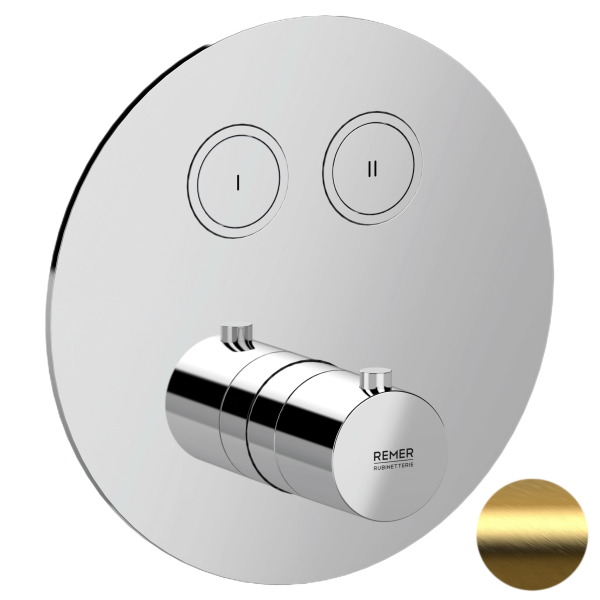 Смеситель термостатический для душа Remer X Style X99D2KBBG, золото брашированное