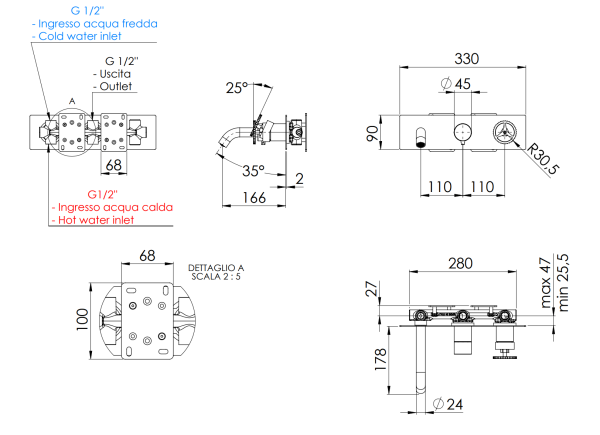 Смеситель для ванны Remer Chrono CH54D2
