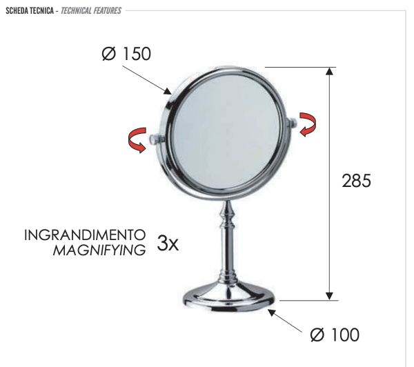 Зеркало поворотное с увеличением Remer RB640CR