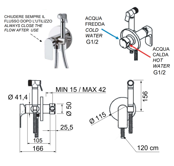 Гигиенический душ со смесителем Remer Infinity I65DO, золото глянцевое