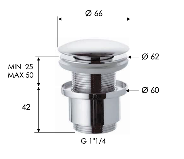 Донный клапан без перелива 1”1/4 Remer 904CC2114XV, сталь