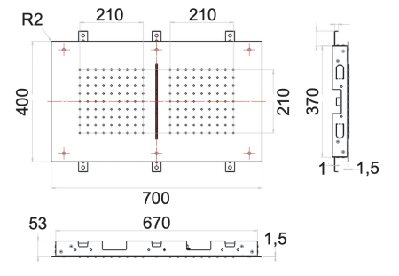 Верхний душ потолочный 70x40 см Remer INOX SS357SFR7040C