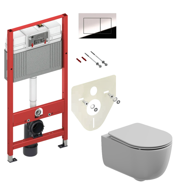 Комплект: Подвесной унитаз с крышкой и креплением GSG Ceramic Design Hit! HIWCSO000+HICOPRSLTICRCN000+ACS40EX, белый глянцевый + инсталляция TECE Profil 9400412 c кнопкой