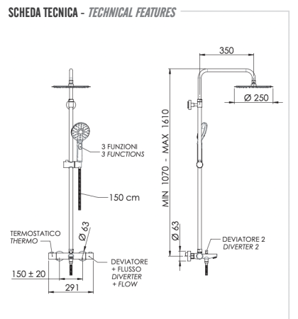 Душевая система термостатическая с изливом Remer EQ34A8MPUFM25G
