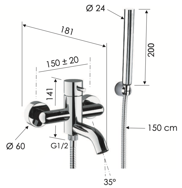 Смеситель для ванны Daniel Tokyo TK610DP, золото брашированное