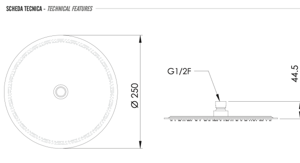 Верхний душ с шарнирным соединением 25 см Remer 357UFM25NOX, черный матовый
