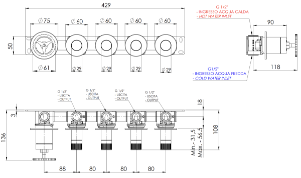 Смеситель для душа Remer Chrono CH98D4PDO, золото глянцевое