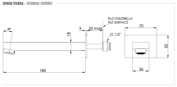 Излив настенный 18 см Remer Qubika 91QXV, сталь