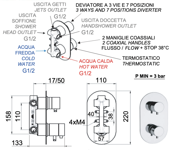 Смеситель термостатический для душа Remer Elegance NT937