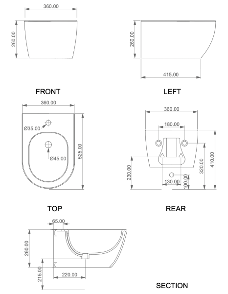 Биде подвесное c креплением GSG Ceramic Design Like RULKBISO000FI, белый глянцевый