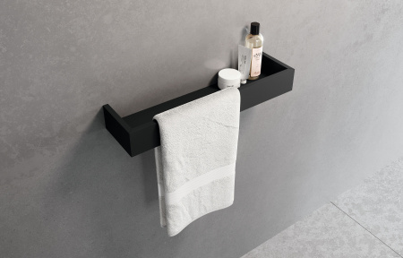 Полка с полотенцедержателем 45 см Novellini Frame R90AKFMPS45-H, цвет Matt Black