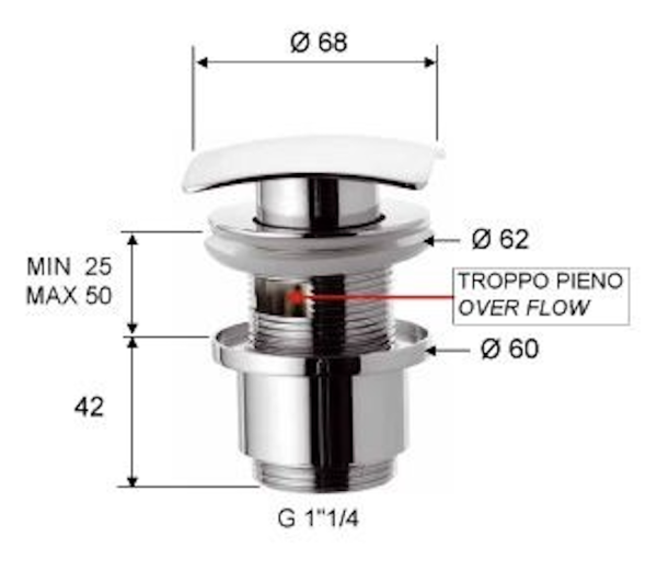 Донный клапан с переливом 1”1/4 Remer 905SCC2114DO, золото глянцевое
