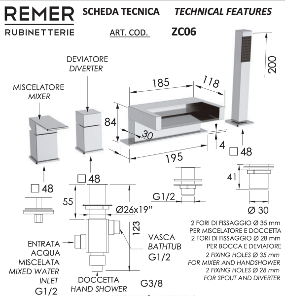 Смеситель Remer ZC06 для ванны
