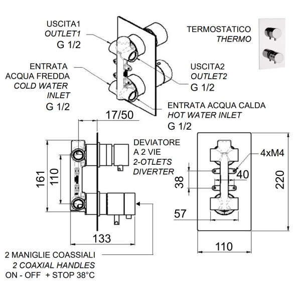 Смеситель термостатический для душа Remer Elegance NT92Q