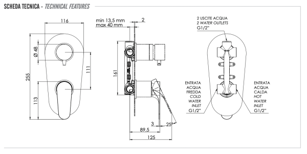 Смеситель для душа Remer Class Line L92